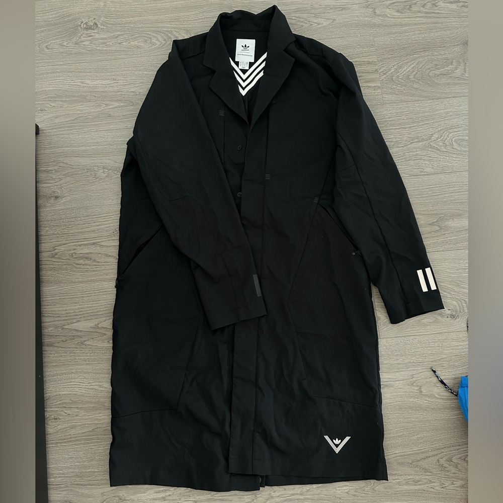 Adidas White Mountaineering Black Trench Coat with Sporty Detailing